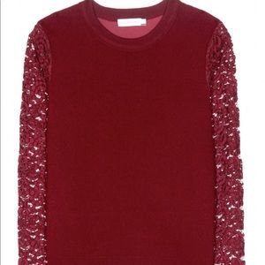 Tory Burch Wool Sweater with Lace in Burgundy